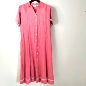 Women Rose L Crochet Accent Maxi Dress Flare Button Up Cottagecore Casual Preppy